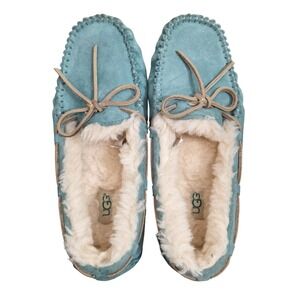 UGG Ansley Light Blue Suede Moccasin Slippers Women's Size 9 Wool Lined 5612